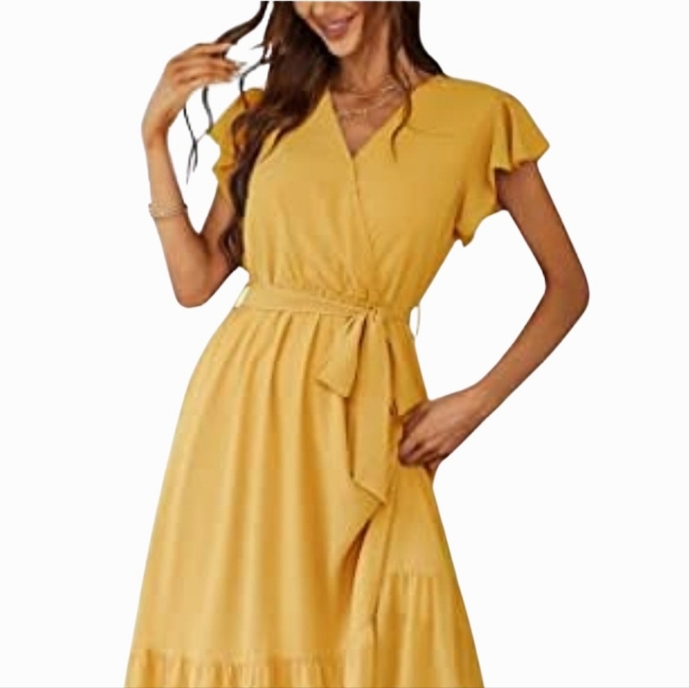 PrettyGarden Wrap Dress XXL, Yellow